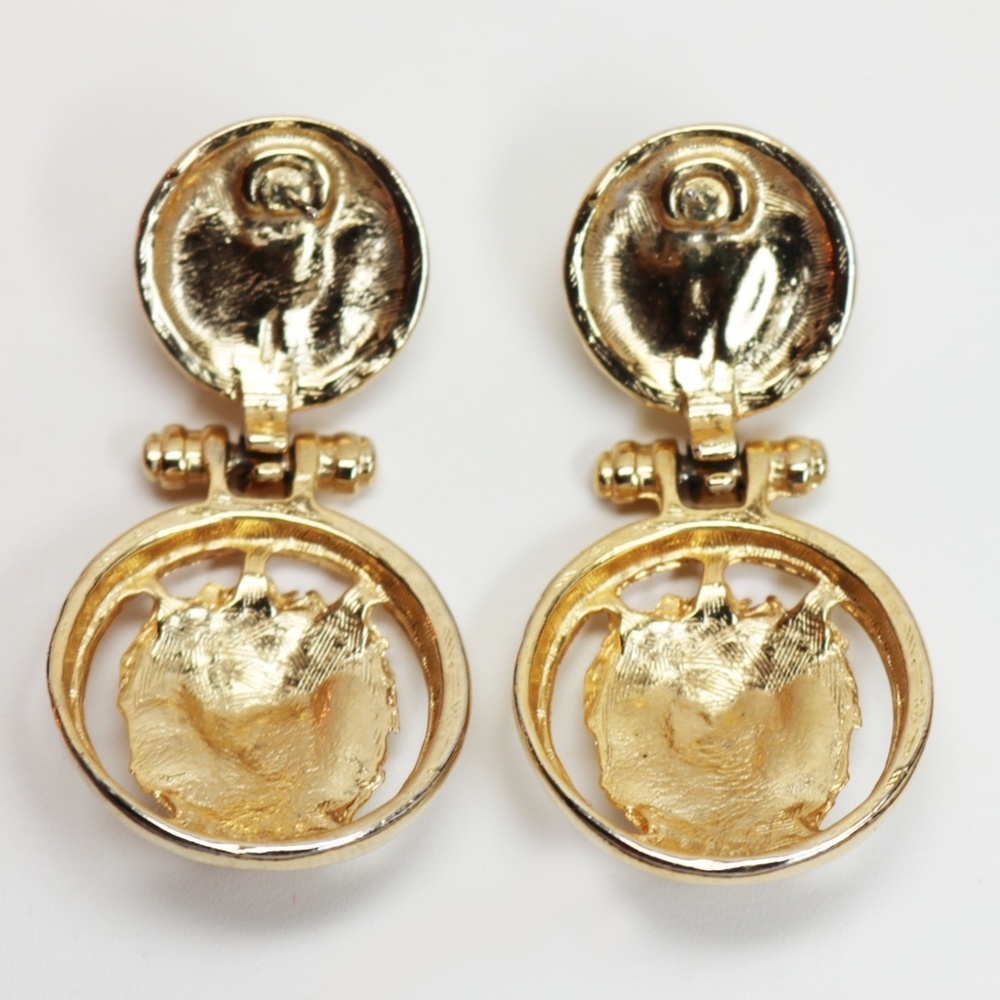 Simulated Pearl Cabochon Lion's Head Doorknocker Earrings - Picture 7 of 8